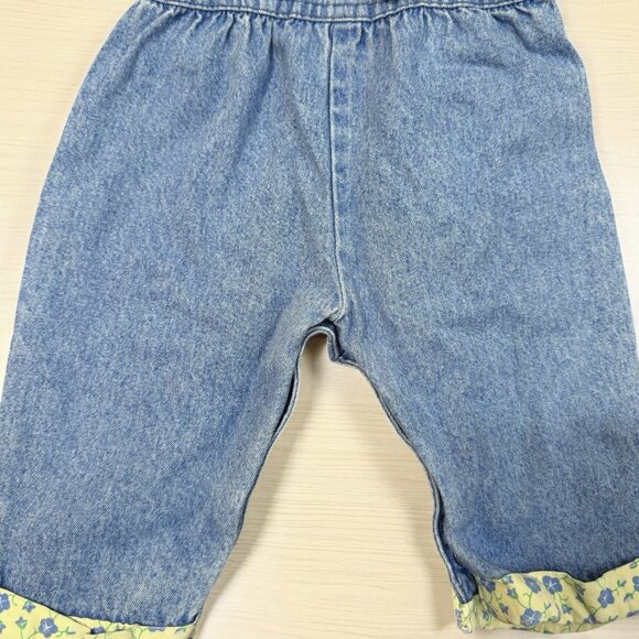 OshKosh BGosh Girls Sz 3-6 Months Denim Overalls Floral USA Vintage Cuff Bow - Picture 6 of 10